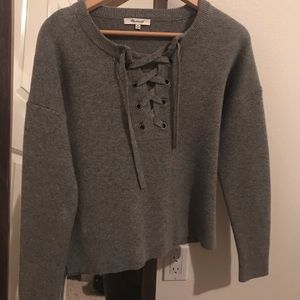 Madewell grey tie up sweater